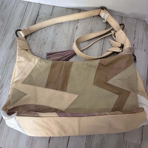 CHI Carlos Falchi Purse Shoulder Bag Cowhide Leather Patchwork Y2K Retro 70s Zip - Picture 6 of 11